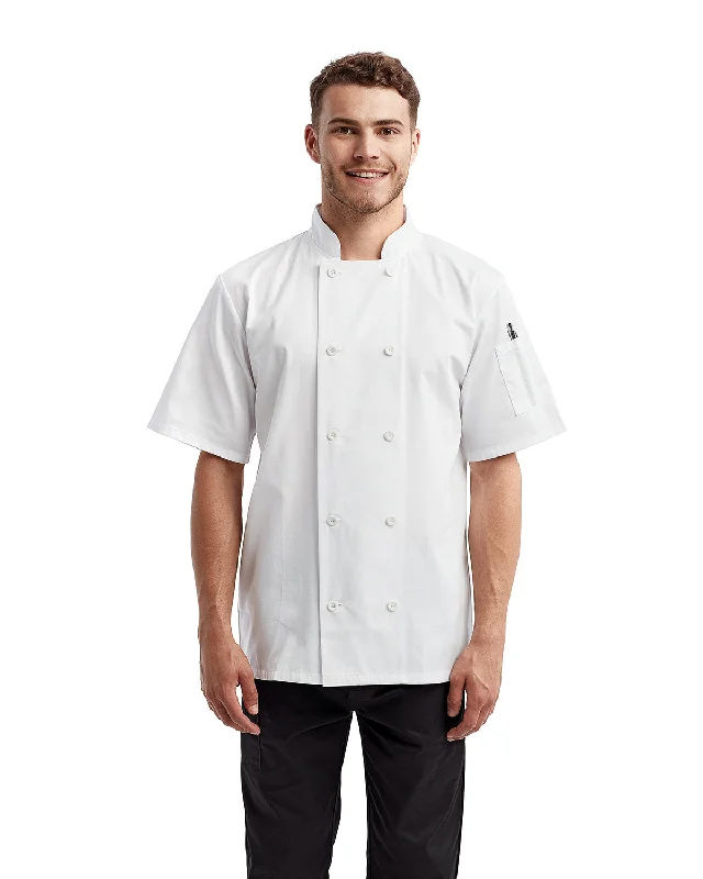 Artisan Collection by Reprime RP656 Unisex Short-Sleeve Recycled Chef's Coat Tie-Waist Belted Drawstring