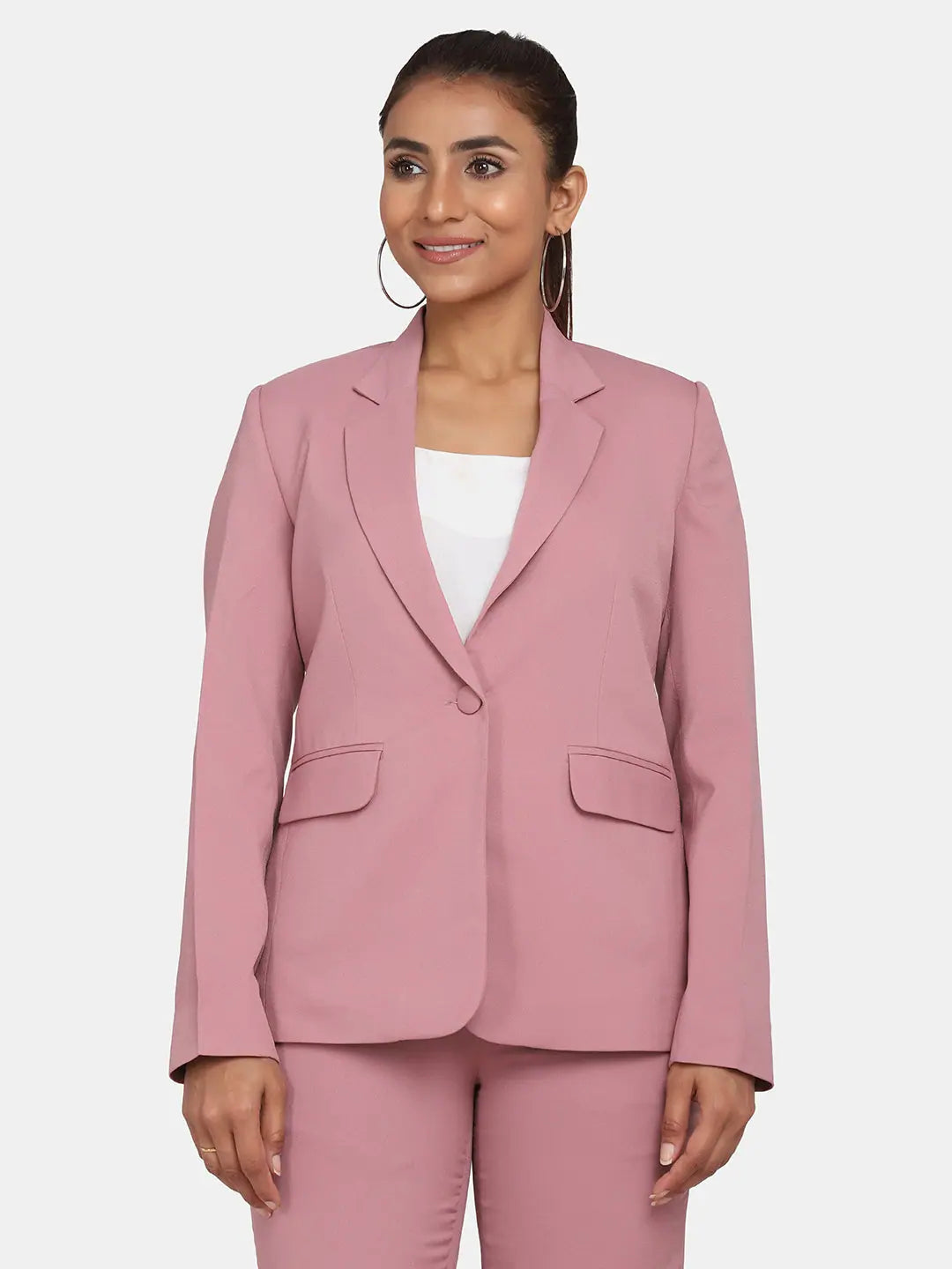 PowerSutra Single Button Stretch Blazer for Women- Pink Women's Lightweight Blazer