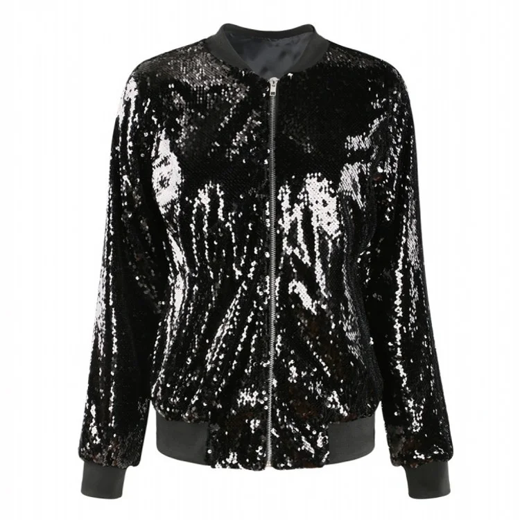 Casual Women Sequin Loose Uniform Coat Sleeveless Short Sleeve Long Sleeve