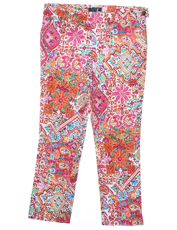Ralph Lauren Floral Print Multi-Colour Trousers - W34 L27 Trousers Canvas Durable