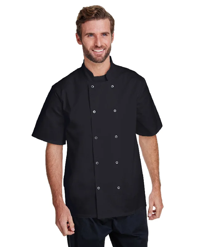 Artisan Collection by Reprime RP664 Unisex Studded Front Short-Sleeve Chef's Coat Buttoned Toggled Snapped
