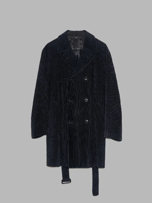 Pashu Shin Hosokawa 1980s black cotton corduroy double breasted coat - M Tweed Herringbone Houndstooth
