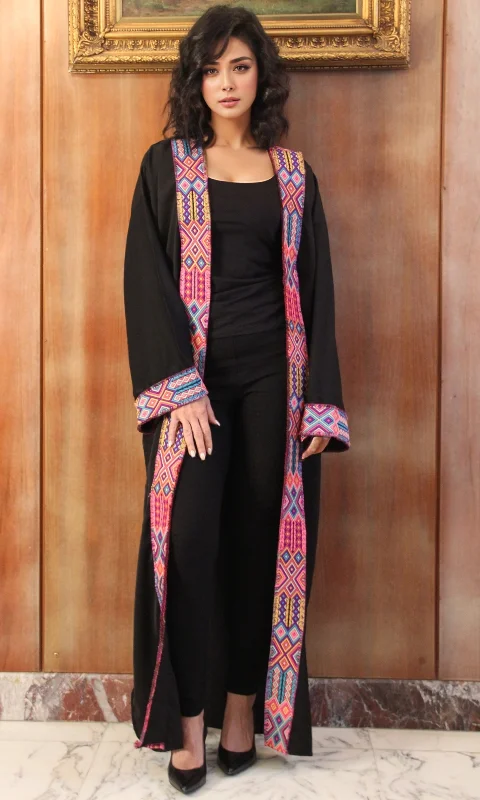 Women Cardigan Kaftan (Black) Real Fur Shearling Chenille
