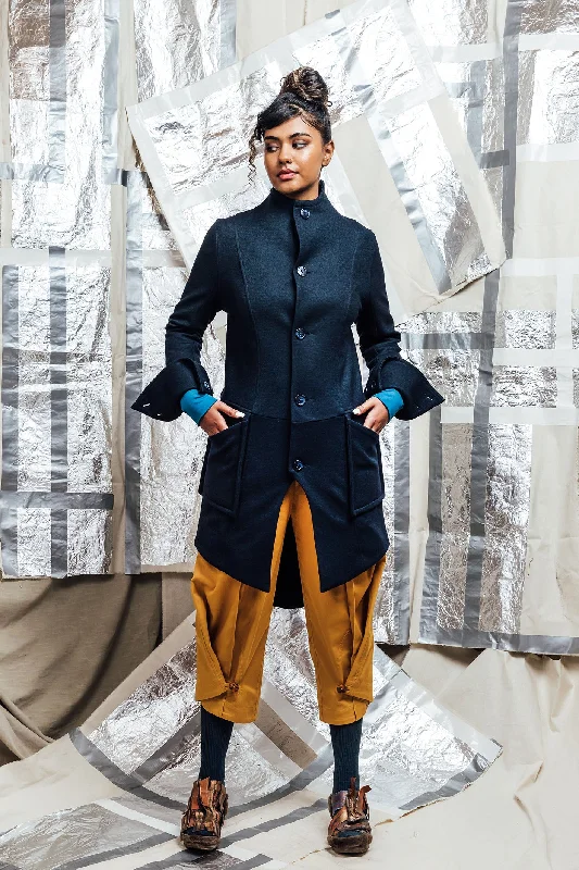 AW23 EILIAN TAILORED WOOL COAT - INK Appliqued Beaded Sequined