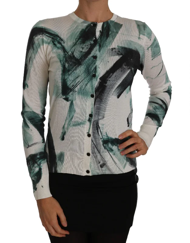 Dolce & Gabbana Elegant White Silk Lightweight Cardigan Zippered Buttoned Snapped