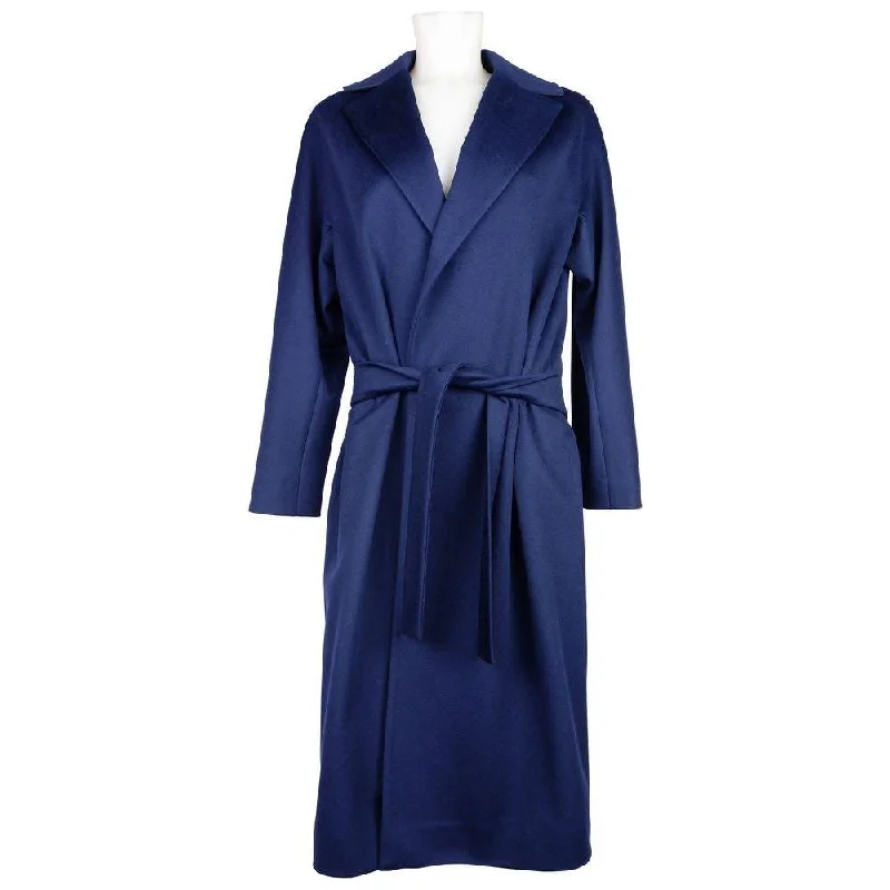 Made in Italy Elegant Blue Wool Coat with Ribbon Belt Collared Crew Neck Turtle Neck Made in Italy Elegant Blue Wool Coat with Ribbon Belt Collared Crew Neck Turtle Neck