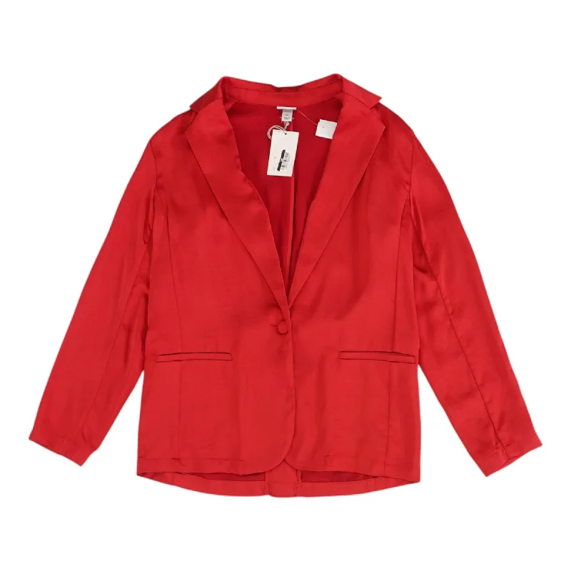 Red Solid Blazer Women's Vintage Suit