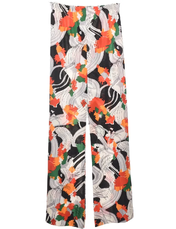 Flared Leg Trousers - W26 L32 Cropped Trousers Casual Linen
