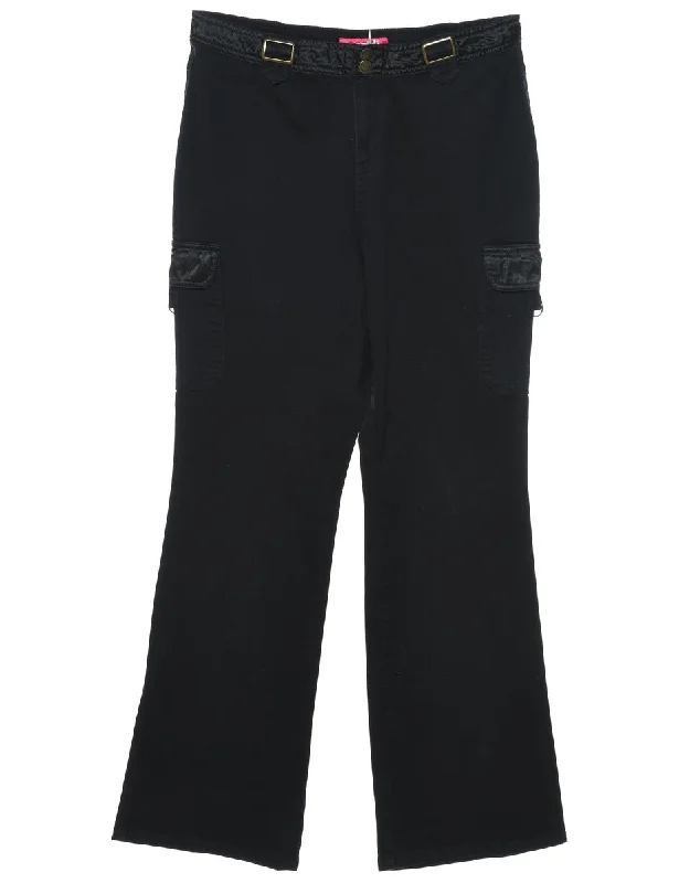 Flared Leg Black Cargo Trousers - W32 L32 Trousers Evening Elegant