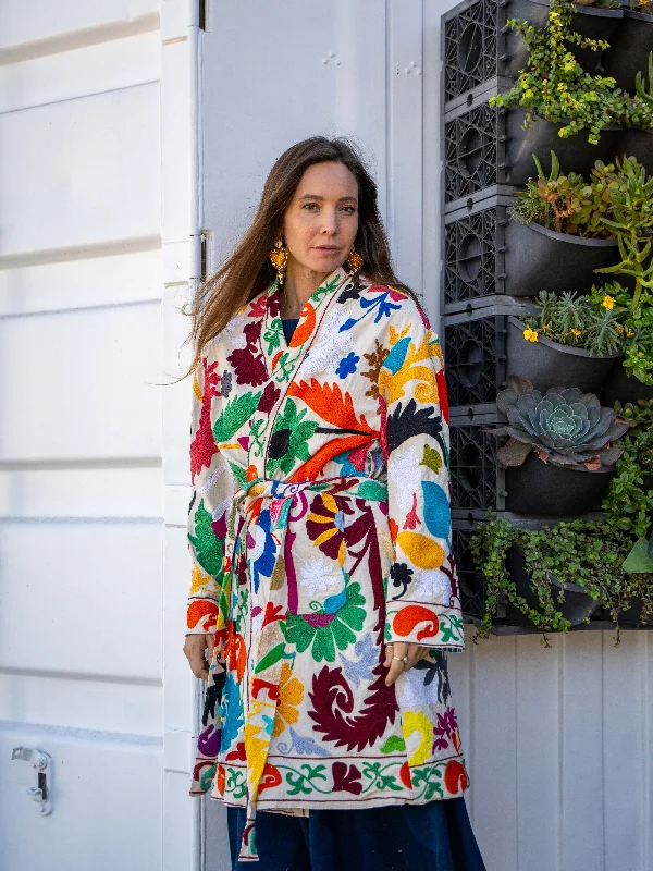 Hand Embroidered Coat Solid Print Jacquard