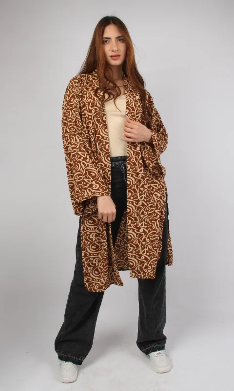 Women Short Cardigan Arabic Letter (Brown) Button Cardigan Zip Cardigan Pullover Cardigan