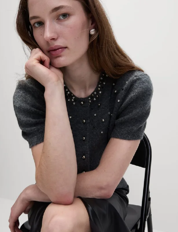 Embellished Cropped Cardigan Fitted Slim Tailored