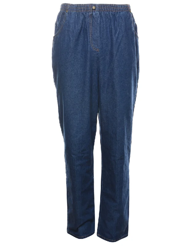 High Waist Dark Wash Denim Trousers - W28 L30 Trousers stylish modern