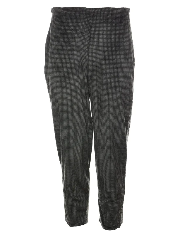 Dogtooth Design Black & Green Velour Trousers - W24 L27 Trousers Tapered Slim Fit