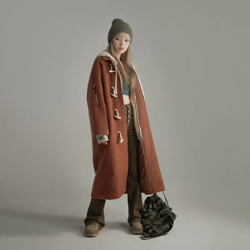 Warm Duffel Long Coat Rayon Velvet Corduroy