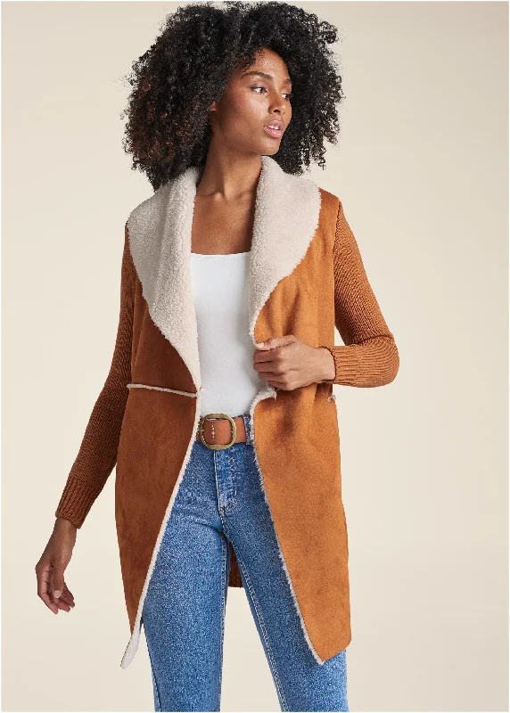 Faux-Shearling Lined Coat - Camel Parka Anorak Hoodie