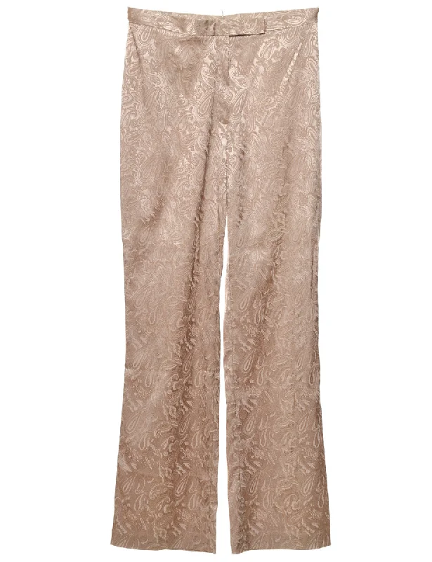 Beige Paisley Print Y2K Metallic Trousers - W28 L32 Trousers Leisure Comfortable