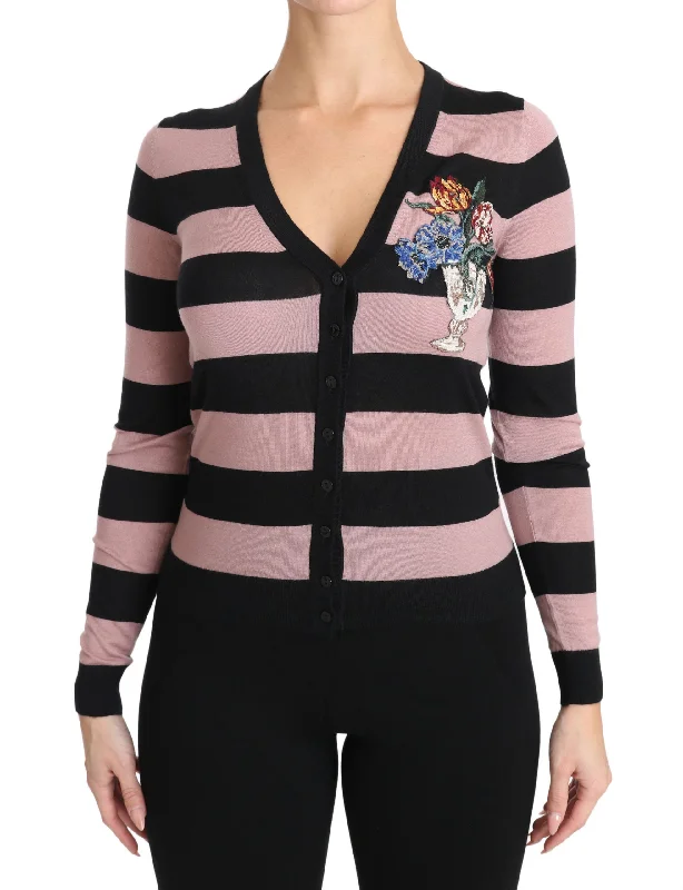 Dolce & Gabbana Elegant Floral Embroidered Cashmere Cardigan Elasticated Padded Insulated Dolce & Gabbana Elegant Floral Embroidered Cashmere Cardigan Elasticated Padded Insulated