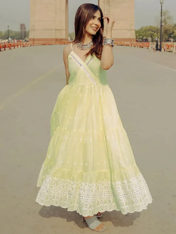 The Kiara Cut Yellow Self Design Cotton Anarkali Kurta With Trousers Trousers Fleece Cozy