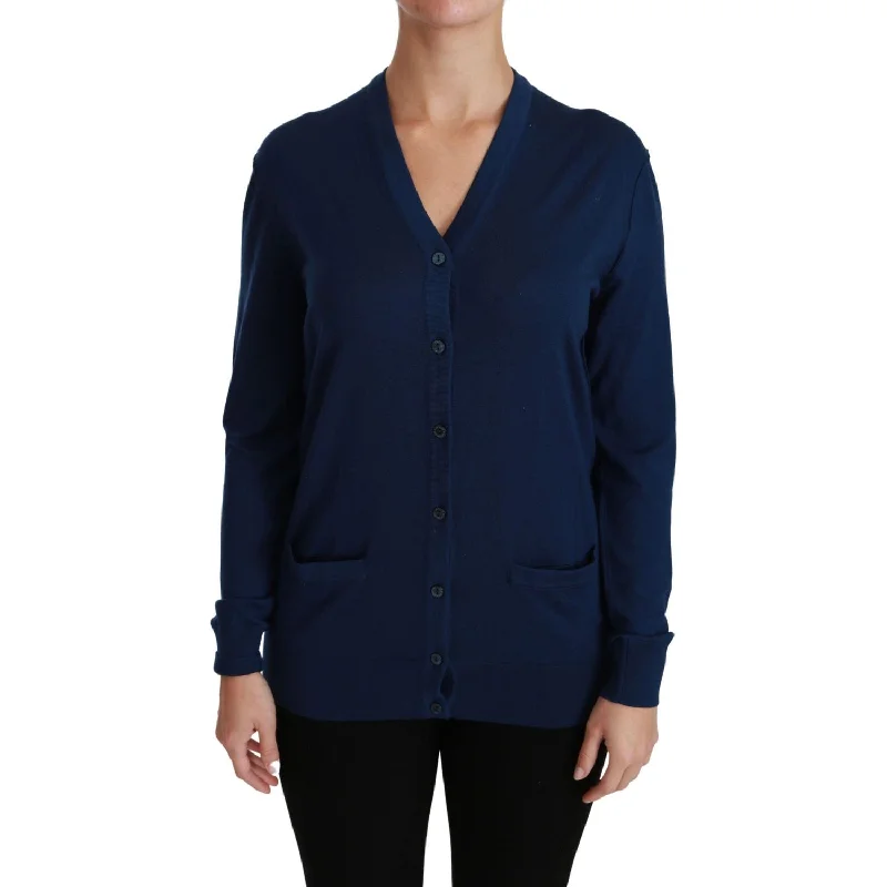 Dolce & Gabbana Elegant Blue Virgin Wool Cardigan Cashmere Blend Cotton Blend Poly Blend