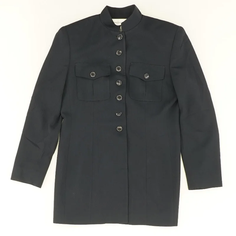 Vintage Navy Button-Front Padded-Shoulders Blazer Women's Unique Blazer