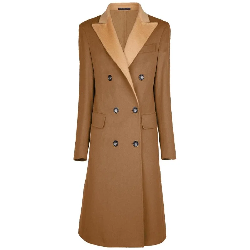 Made in Italy Brown Wool Women Coat Embroidered Appliqued Beaded