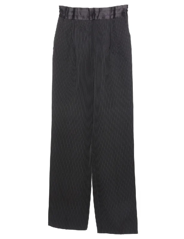 Black Pinstriped Trousers - W26 L33 Trousers Summer Linen