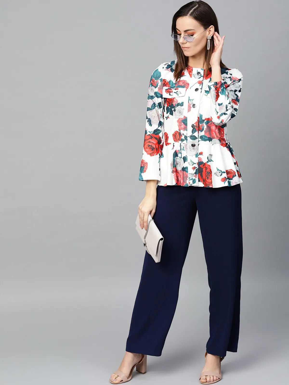 Printed Peplum Blazer-ZLJL7035-S Winter Women's Blazer