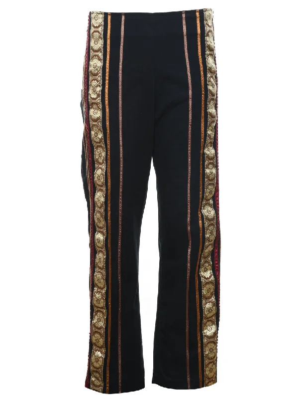 Black Classic Contrast Trim Trousers - W32 L28 Trousers New Arrival