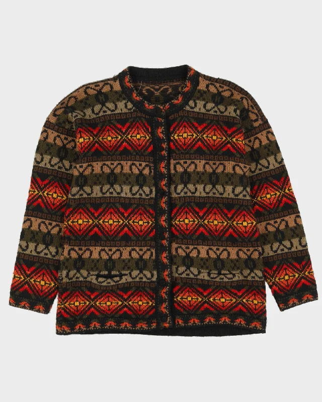 Alpaca Patterned Knitted Cardigan - S Striped Floral Plaid