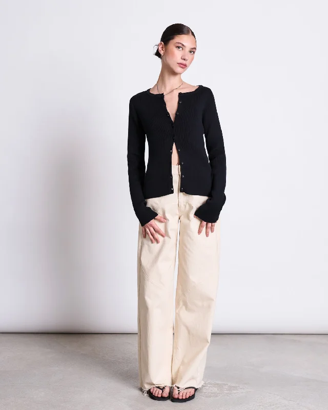 CREWNECK CARDIGAN GLIMT BLACK GOTS Ribbed Striped Patterned