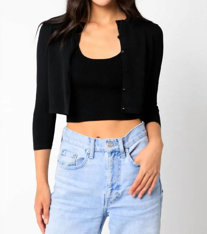 Lisa Cropped Cardigan in Black Boxy Cardigan Fitted Cardigan A-Line