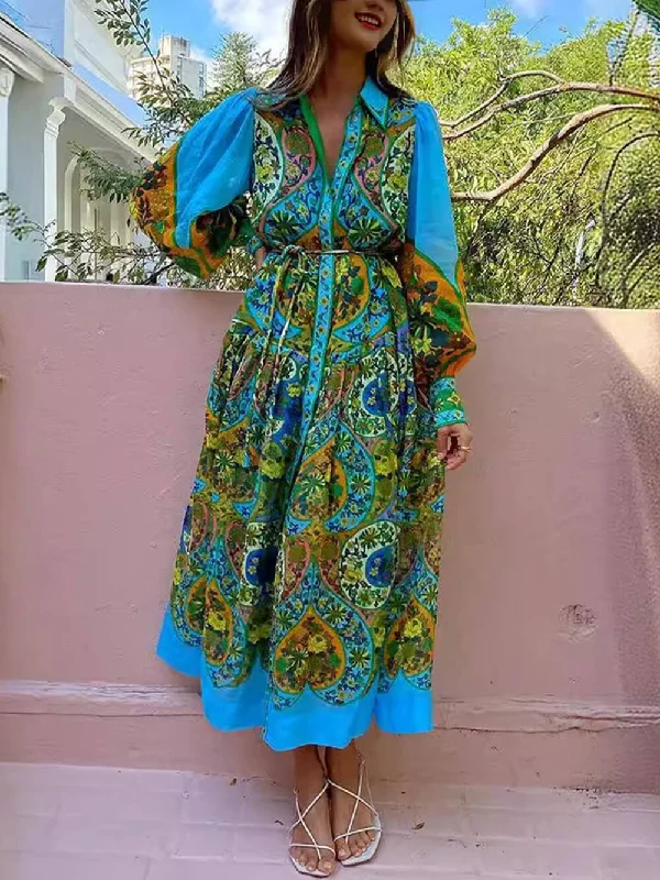 Ethnic Print Cardigan Charming Lace-Up Lapel Long-Sleeved Dress Knit Fabric Woven Fabric Fleece Fabric Ethnic Print Cardigan Charming Lace-Up Lapel Long-Sleeved Dress Knit Fabric Woven Fabric Fleece Fabric