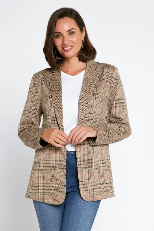 Portsea Stretch Blazer - Brown Check Women's Professional Jacket