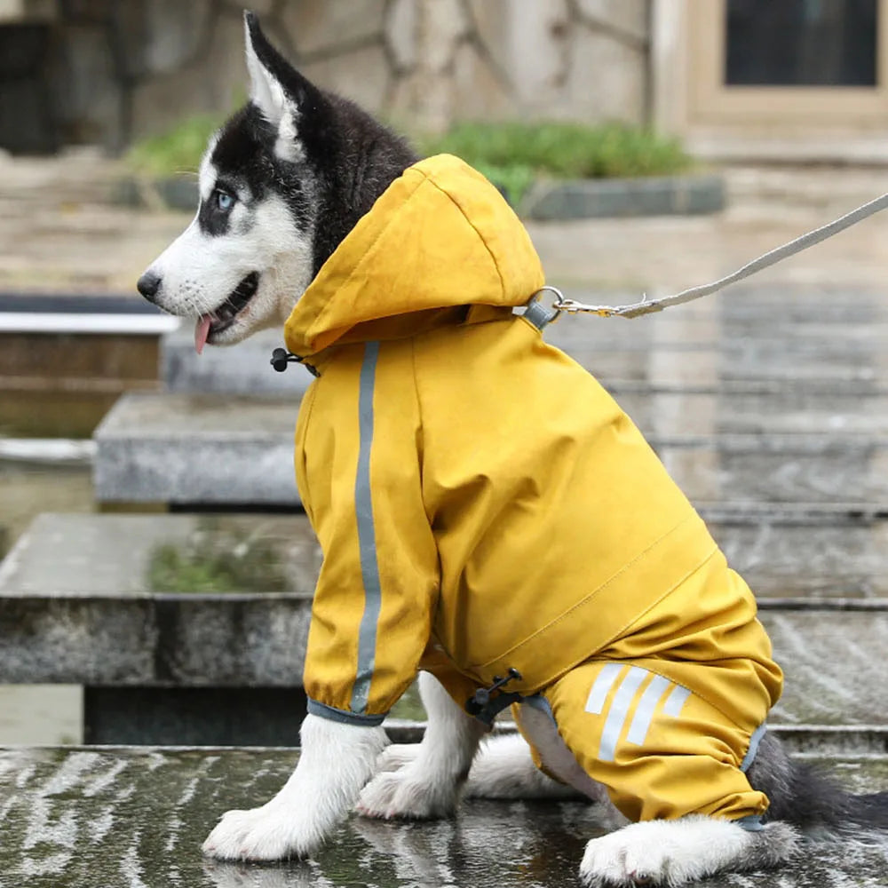 Hooded Reflective Dog Rain Coat with Leash Hole Lightweight Waterproof Puppy Clothes Chenille Brocade Lace