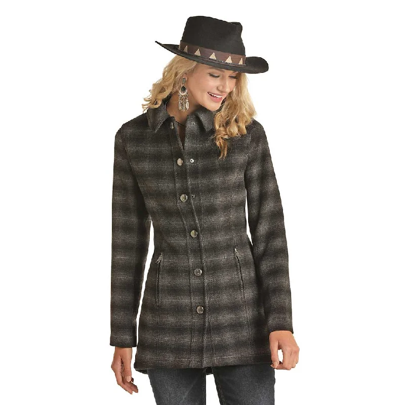 Powder River Outfitters Women's Twill Plaid Coat Mesh Canvas Denim