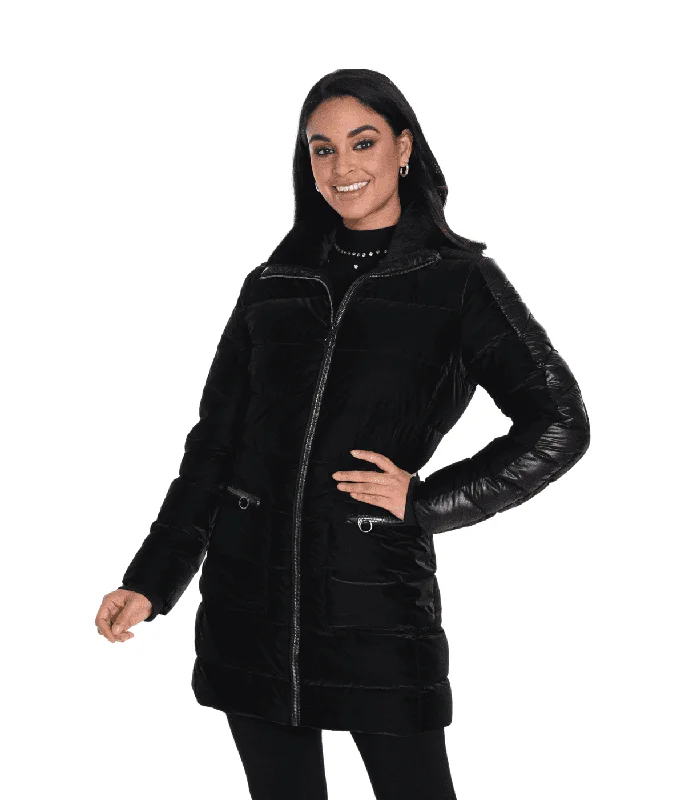 Frank Lyman #243423U black coat Suede Jacket Faux Fur Jacket Puffer Jacket