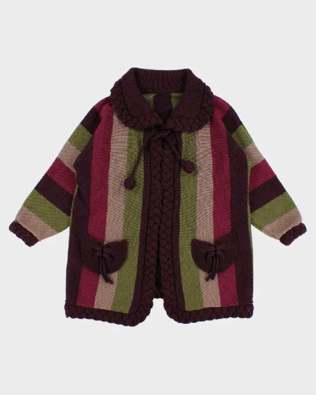 Darling Autumnal Striped Knit Cardigan - L/XL Spandex Rayon Corduroy