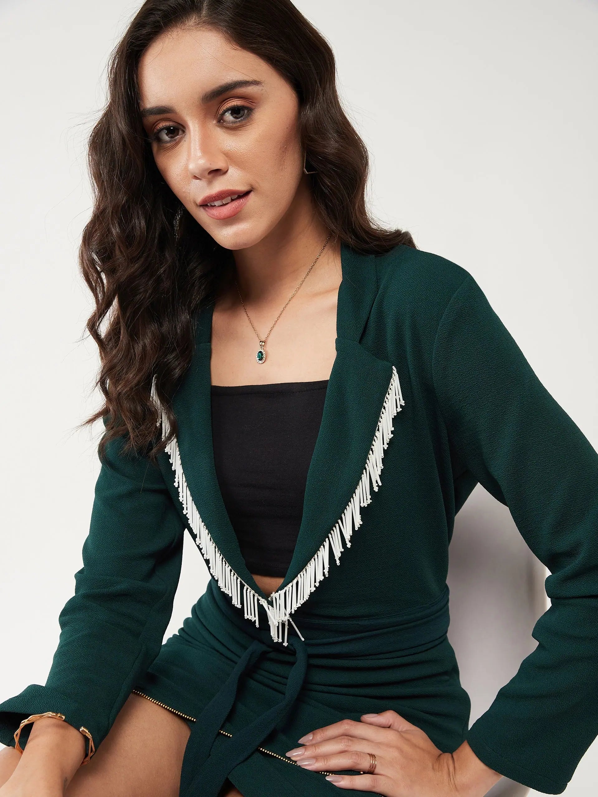 Solid Overlap Blazer With Lace Details-ZL7045-S Women's Casual Suit