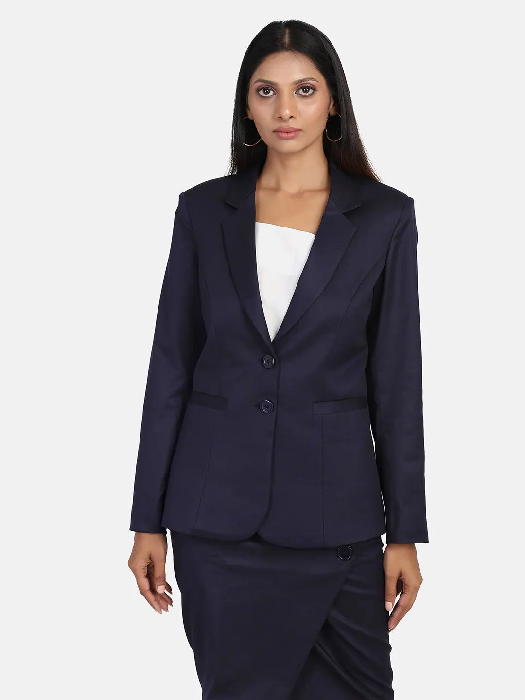 PowerSutra Poly Cotton Blazer - Blue Women's Plaid Suit