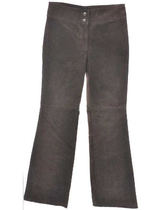 Suede Dark Brown Tapered Trousers - W31 L32 Trousers Running Lightweight