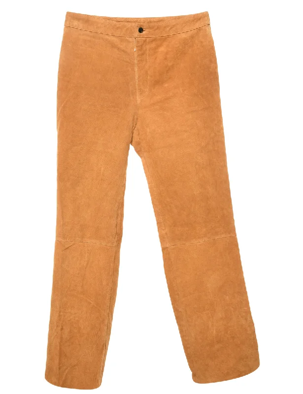 Brown Suede Trousers - W32 L32 Trousers Silk Elegant