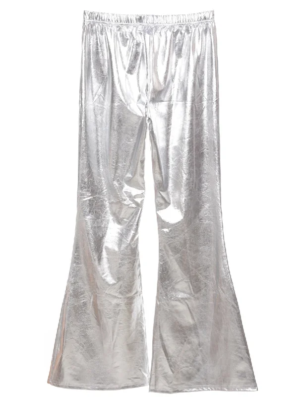 Flared Leg Metallic Trousers - W28 L32 Trousers Tapered Slim Fit