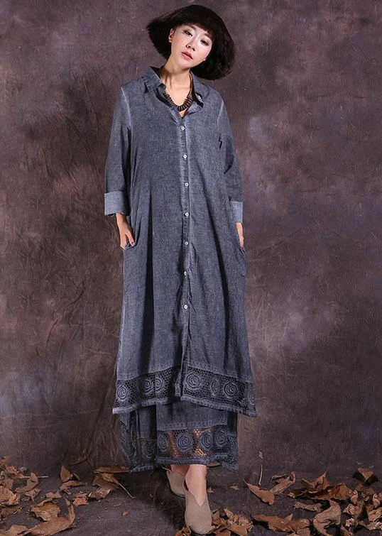 Organic gray long sleeve linen cotton clothes For Women lace hem Traveling summer cardigan Soft Cozy Warm