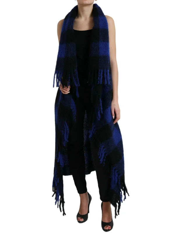 Dolce & Gabbana Elegant Checkered Fringe Poncho Cardigan Modern Contemporary chic