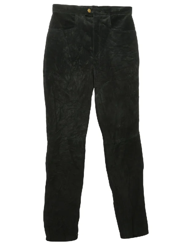 Black Suede Trousers - W28 L35 Trousers Fleece Cozy