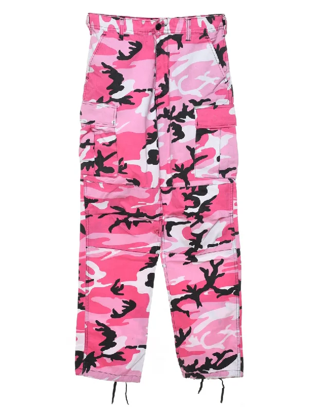 Camouflage Print Cargo Trousers - W28 L30 Trousers stylish elegant