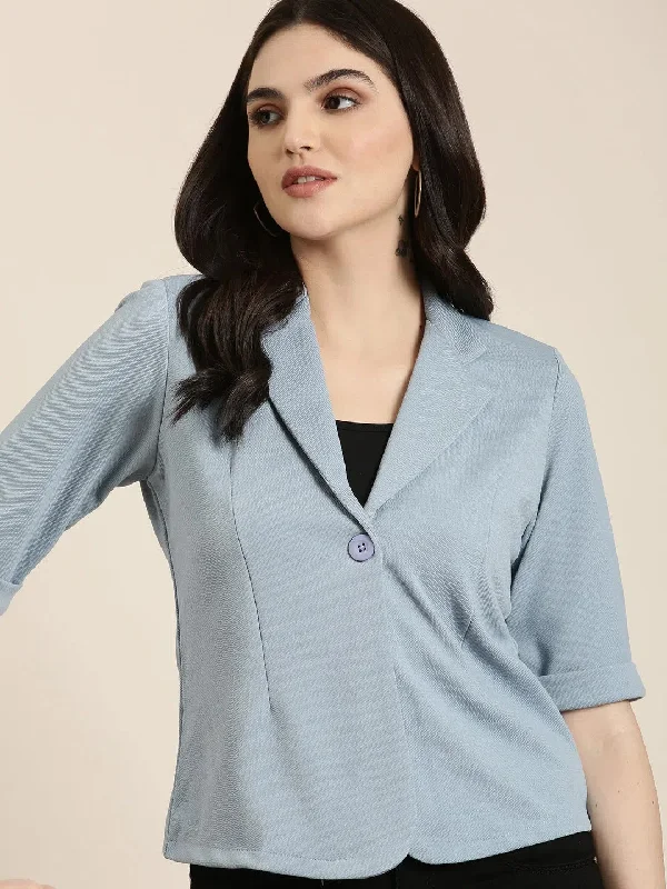 Women Blue Solid Blazer-AE-340-Blue Women's Unique Blazer