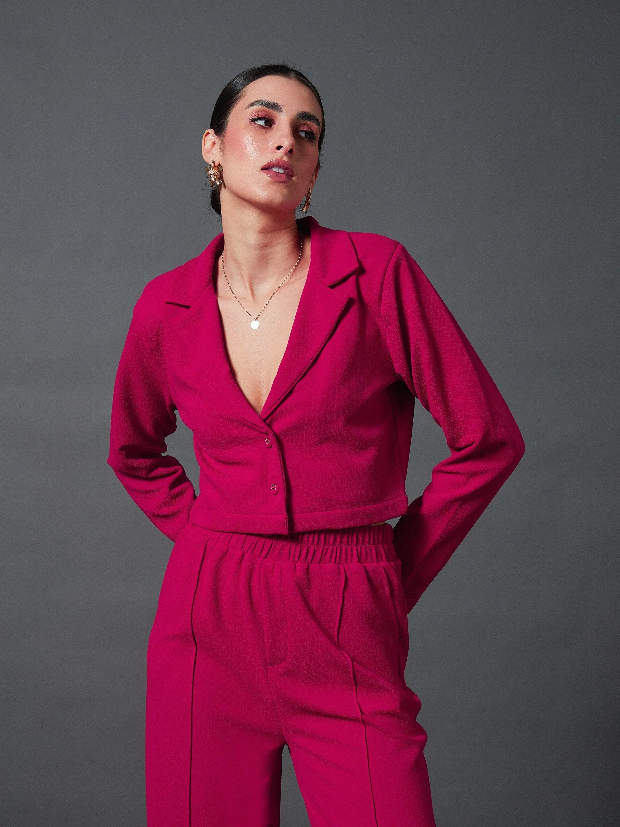 Women Pink Notch Collar Crop Blazer Milan Custom Blazer