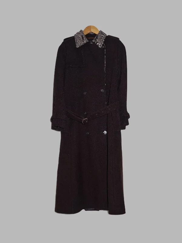 Veronique Branquinho brown wool melton houndstooth lapel trench coat - sz 36 Crew Neck V-Neck Boat Neck
